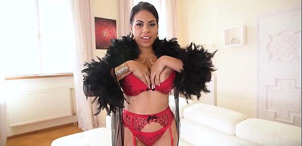  Busty seduction by big booty Latina babe Kesha Ortega fucking a glass dildo